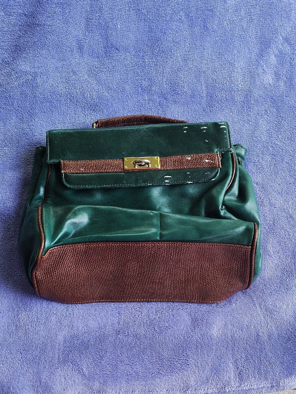 Capezio Green and Brown Leather-Trim Wristlet Clutch with Turn-Lock
